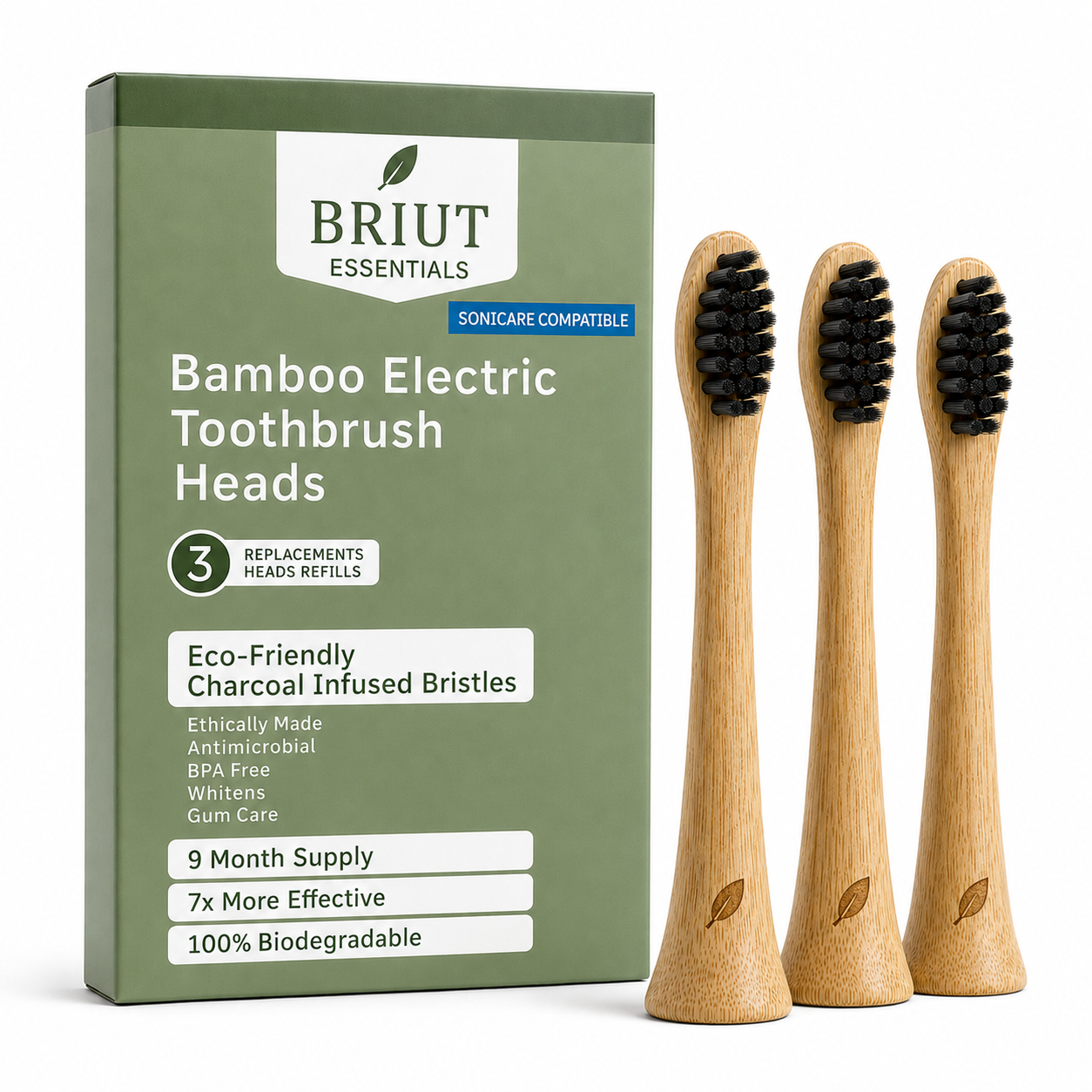 3 Pack - Replacement Heads Bamboo Electric Toothbrush