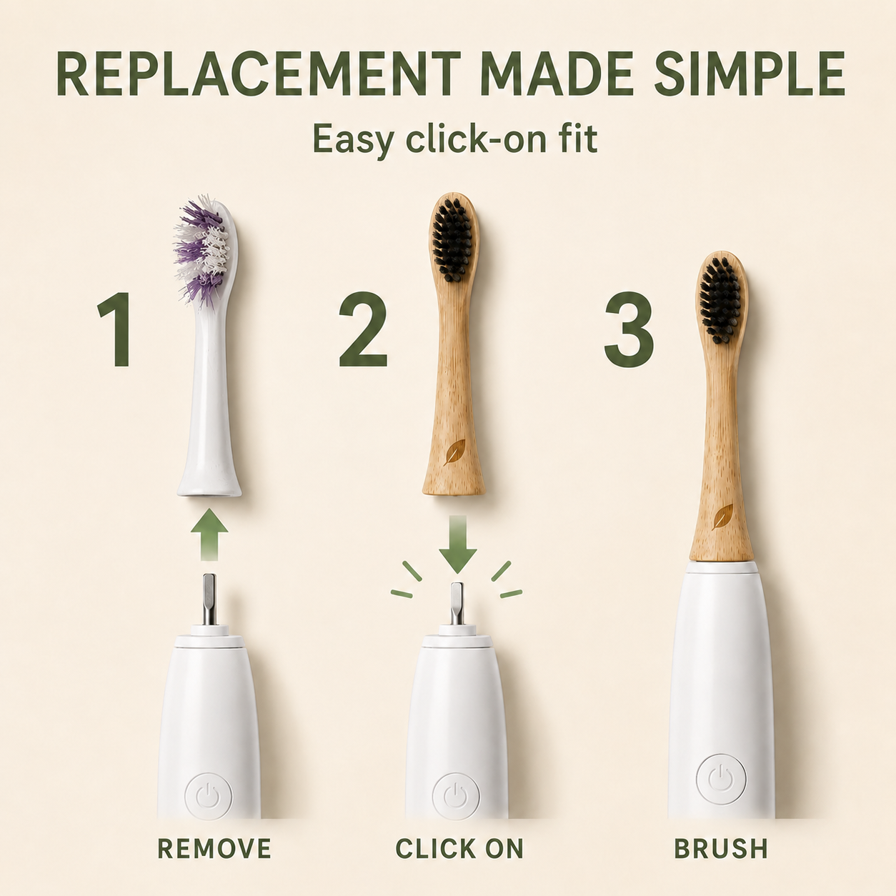 Sonicare Compatible 3 Pack - Replacement Heads Bamboo Electric Toothbrush